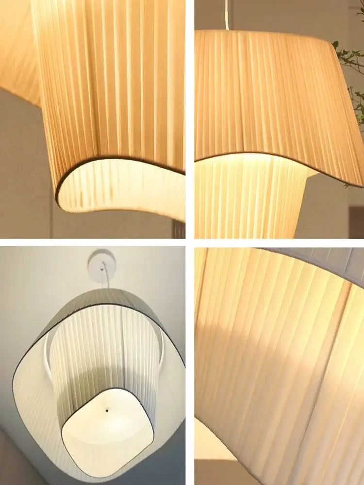 Modern cream pleated designer led fabric pendant light bedroom
