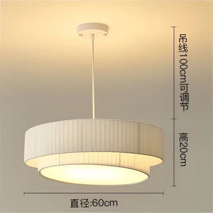 Modern cream pleated designer led fabric pendant light bedroom