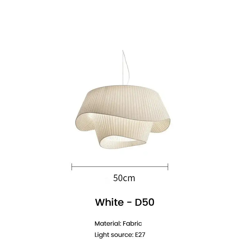 Modern cream pleated designer led fabric pendant light bedroom