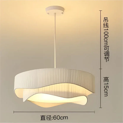 Modern cream pleated designer led fabric pendant light bedroom