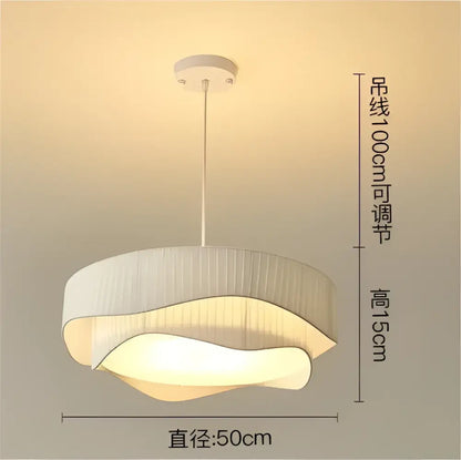 Modern cream pleated designer led fabric pendant light bedroom