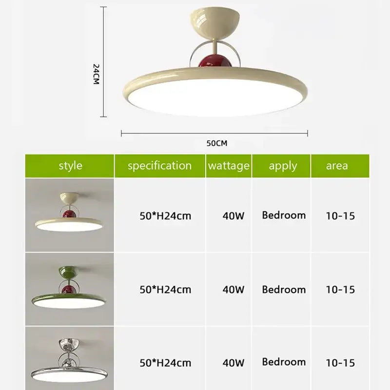Modern cream & red iron nordic ceiling light bedroom fan