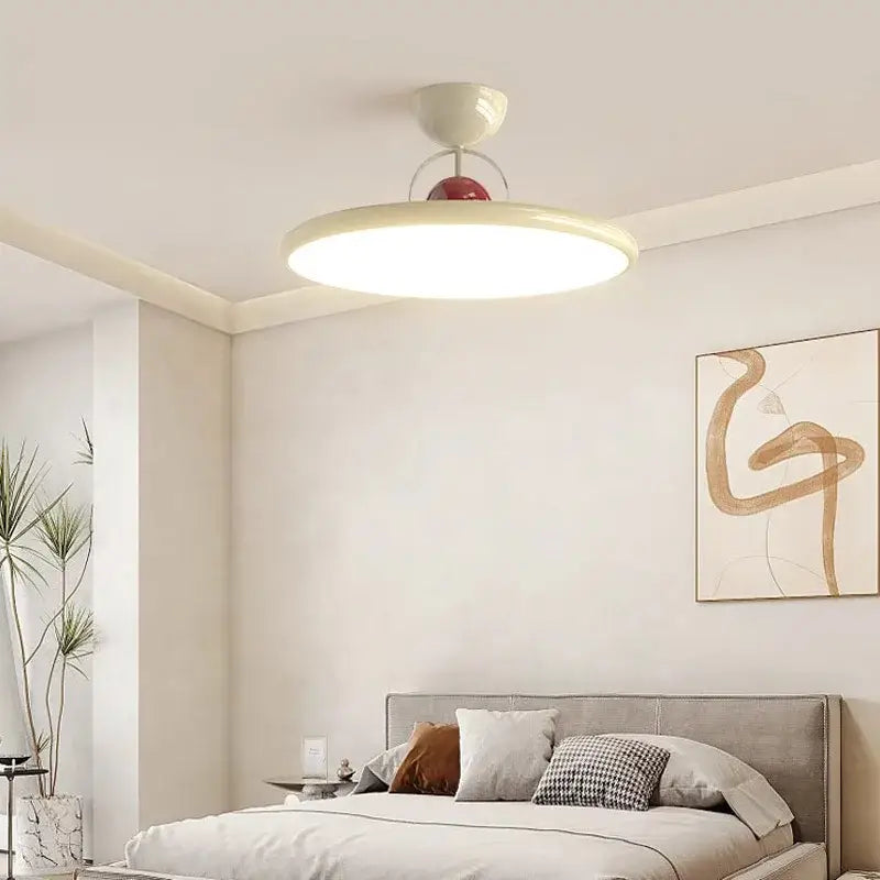 Modern cream & red iron nordic ceiling light bedroom fan
