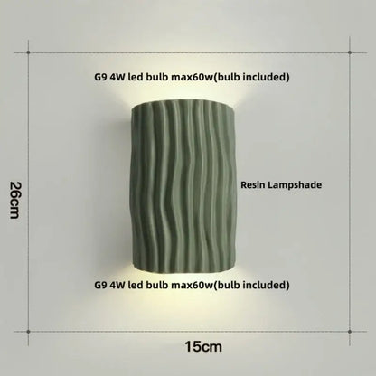 Modern cream ridged ceramic double led wall lamp bathroom light