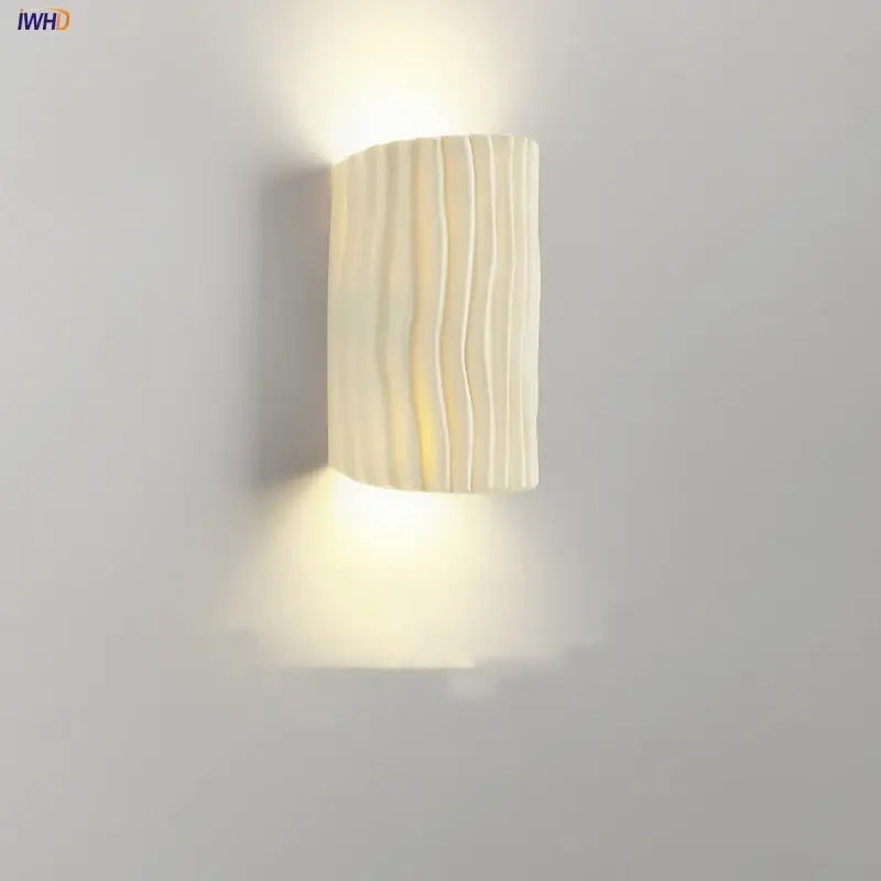 Modern cream ridged ceramic double led wall lamp bathroom light