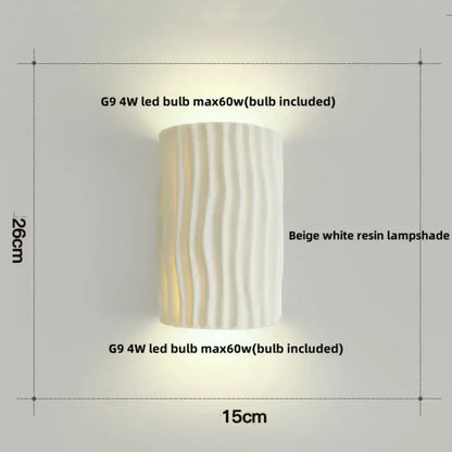 Modern cream ridged ceramic double led wall lamp bathroom light