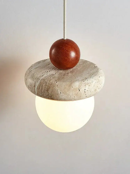 Modern cream stone wood globe pendant light for bedroom