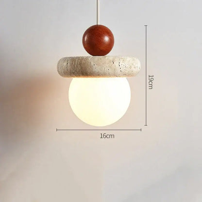 Modern cream stone wood globe pendant light for bedroom
