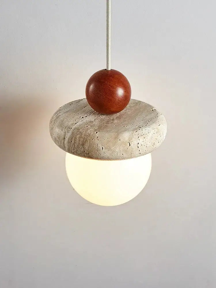 Modern cream stone wood globe pendant light for bedroom