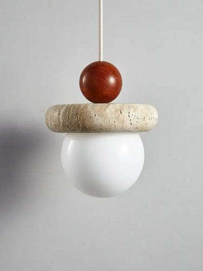 Modern cream stone wood globe pendant light for bedroom