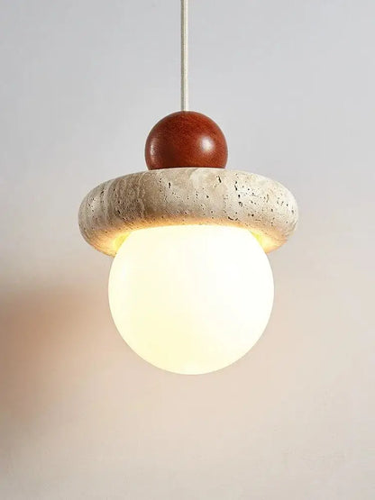 Modern cream stone wood globe pendant light for bedroom