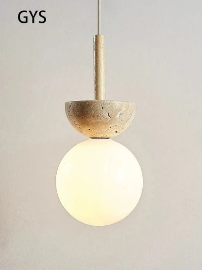 Modern cream style led pendant lamp beige stone bedroom light