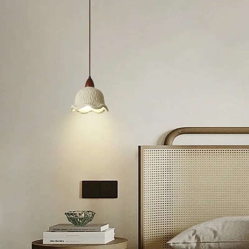 Modern cream textured glass bud micro cement pendant lamps bedroom