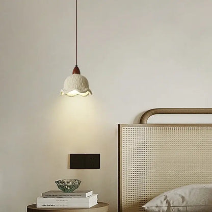 Modern cream textured glass bud micro cement pendant lamps bedroom