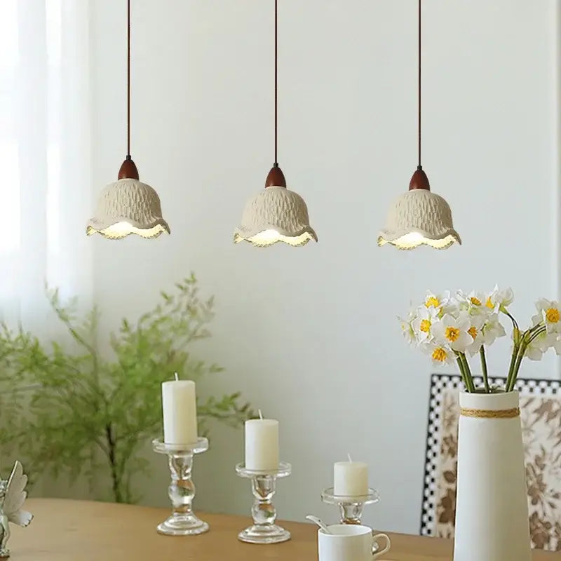 Modern cream textured glass bud micro cement pendant lamps bedroom