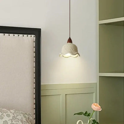 Modern cream textured glass bud micro cement pendant lamps bedroom