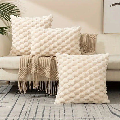 Modern cream textured pom pom decorative pillow covers living room