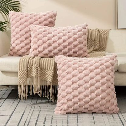 Modern cream textured pom pom decorative pillow covers living room