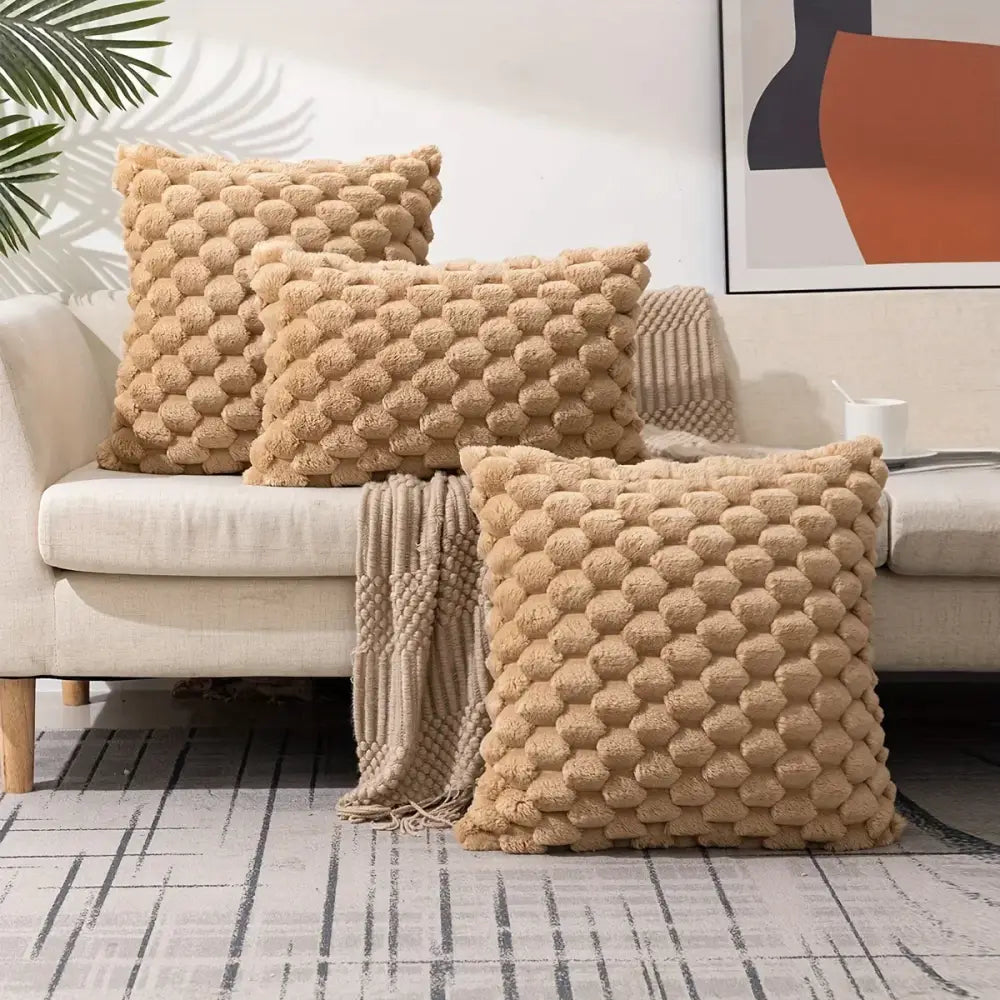 Modern cream textured pom pom decorative pillow covers living room
