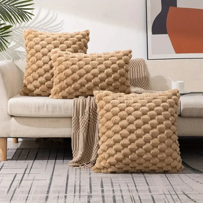 Modern cream textured pom pom decorative pillow covers living room