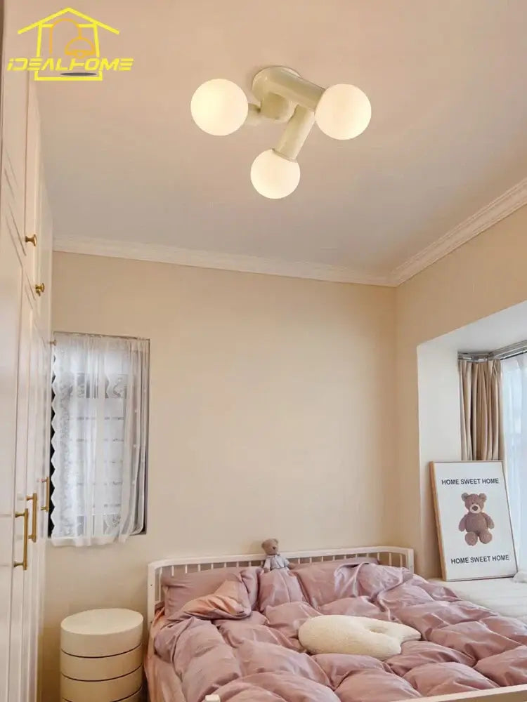 Modern cream wind led ceiling light bedroom frosted glass globe bulbs