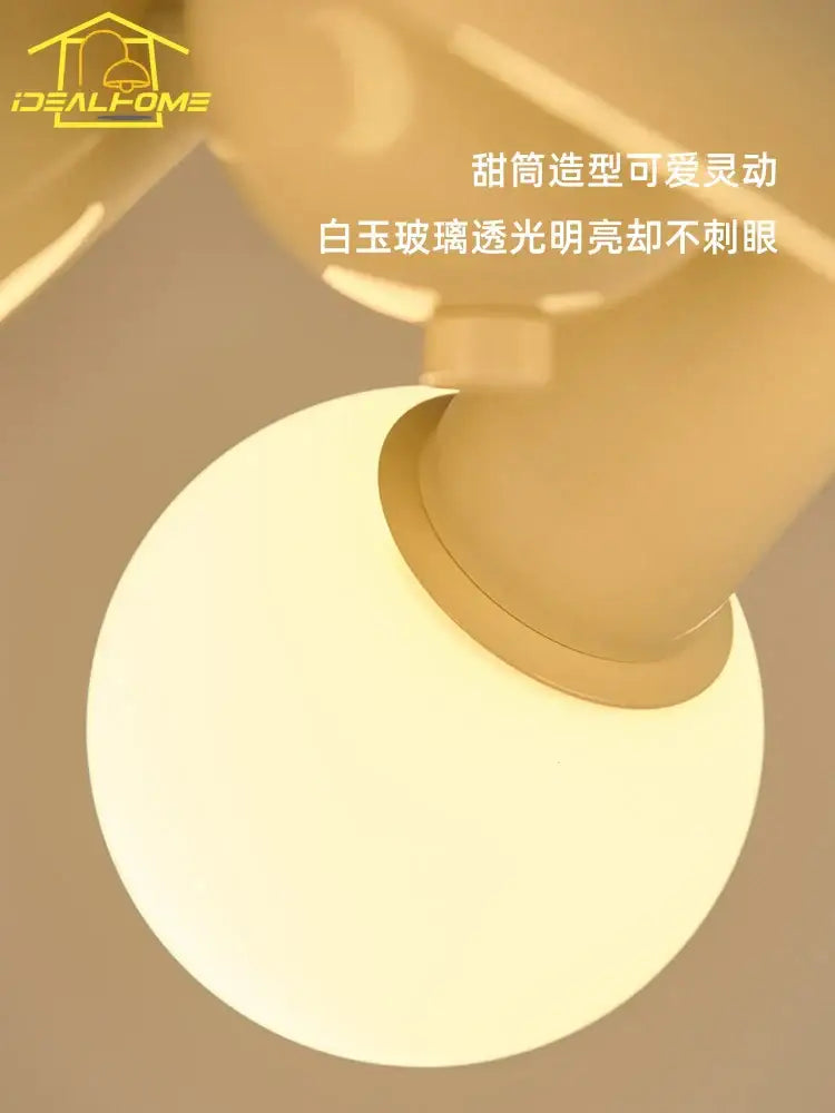 Modern cream wind led ceiling light bedroom frosted glass globe bulbs