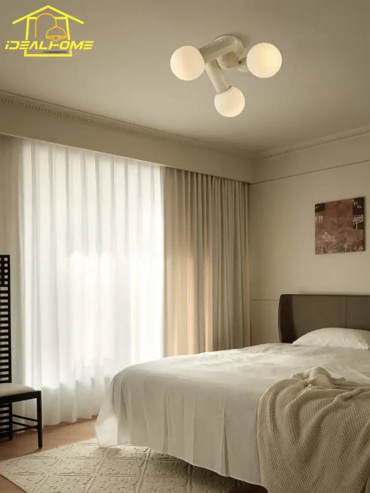 Modern cream wind led ceiling light bedroom frosted glass globe bulbs