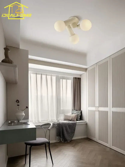 Modern cream wind led ceiling light bedroom frosted glass globe bulbs