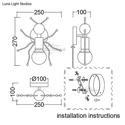 Modern creative minimalism metal robot ant wall sconce bedroom light