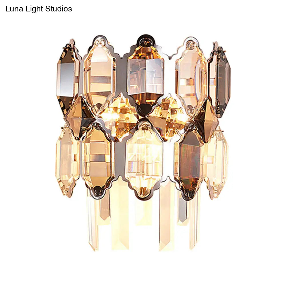 DecorBites™ Modern Crystal 2-Bulb Wall Sconce in Silver for Staircase