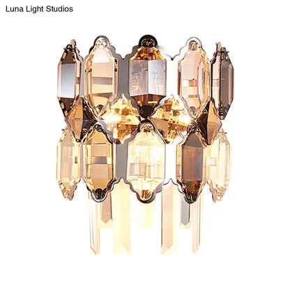DecorBites™ Modern Crystal 2-Bulb Wall Sconce in Silver for Staircase