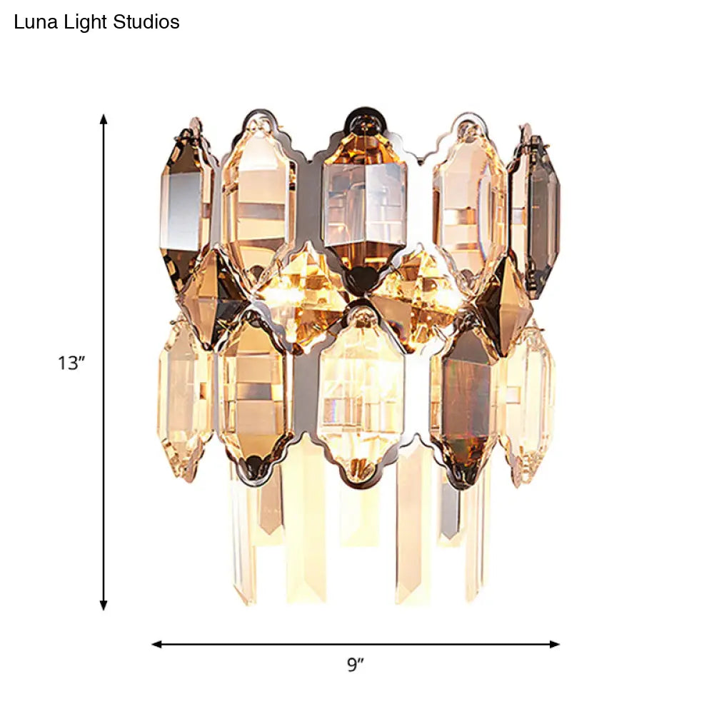 DecorBites™ Modern Crystal 2-Bulb Wall Sconce in Silver for Staircase
