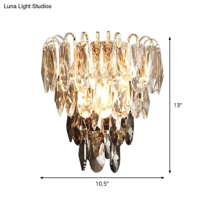 DecorBites™ Modern Crystal 3-Light Tiered Bedroom Wall Sconce, Flush Mount, Clear and Smoke Shades
