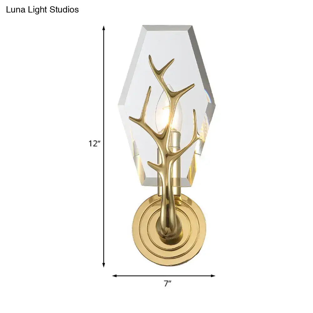 Modern crystal antler sconce light bedroom gold wall mount lamp