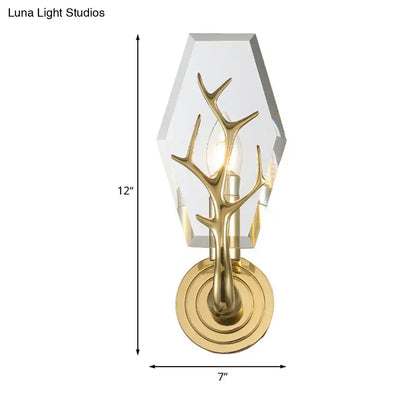 Modern crystal antler sconce light bedroom gold wall mount lamp
