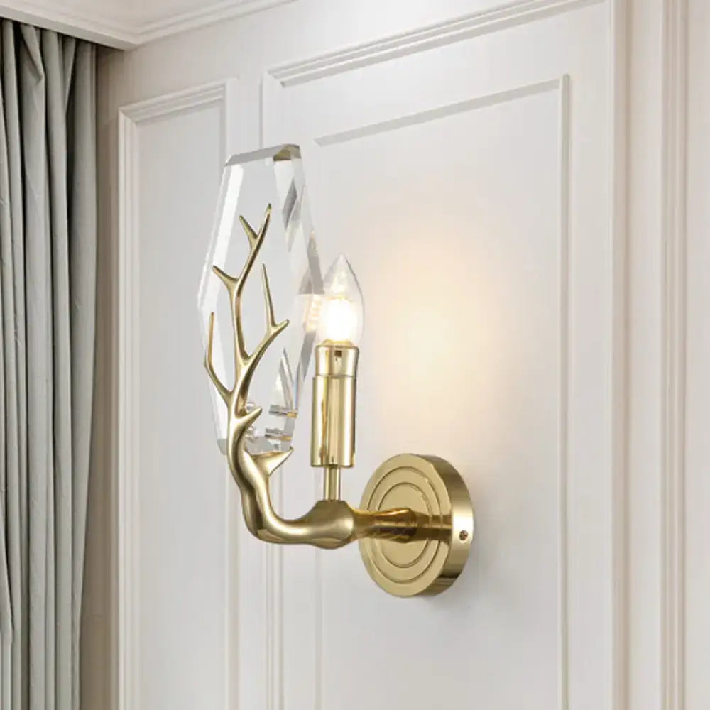 Modern crystal antler sconce light bedroom gold wall mount lamp