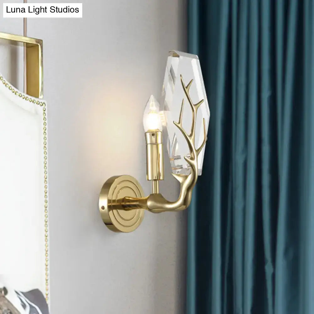 Modern crystal antler sconce light bedroom gold wall mount lamp