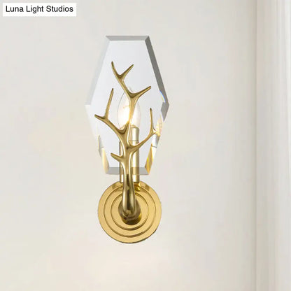 Modern crystal antler sconce light bedroom gold wall mount lamp