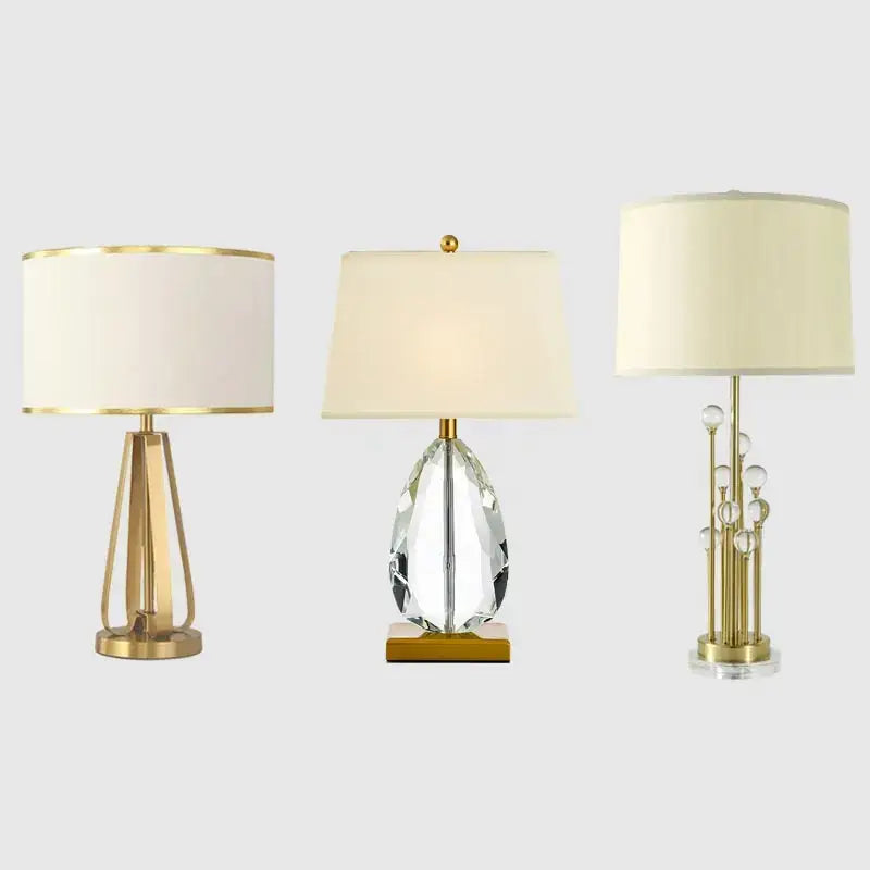 Modern crystal bedside lamp with white fabric shade bedroom light