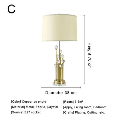 Modern crystal bedside lamp with white fabric shade bedroom light