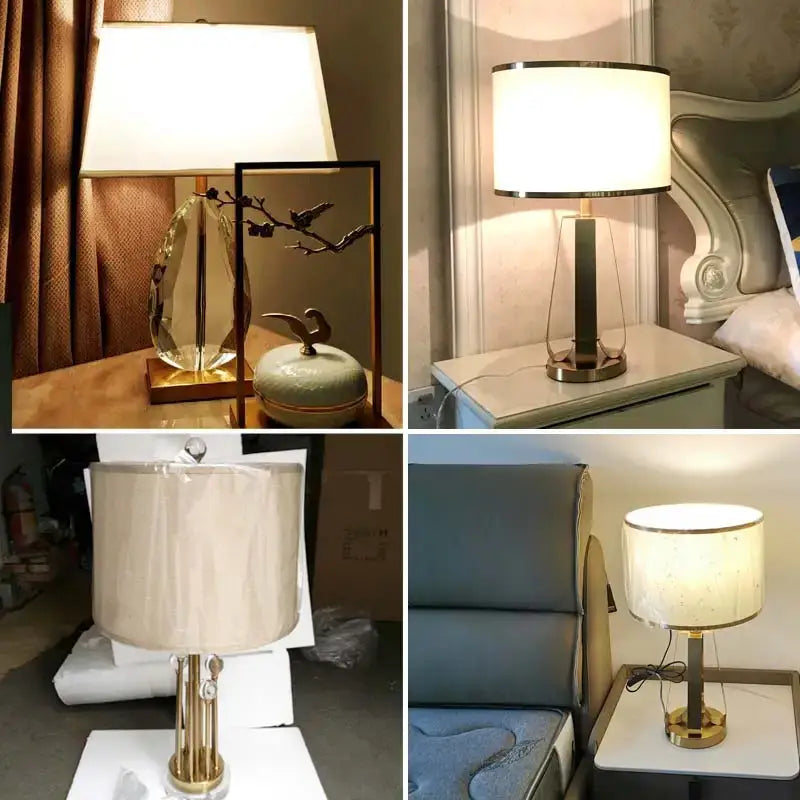 Modern crystal bedside lamp with white fabric shade bedroom light