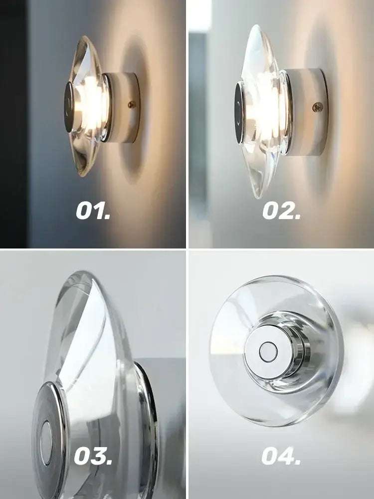 Modern crystal bedside wall lamp bedroom clear glass and chrome
