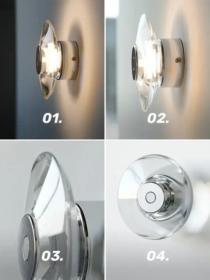 Modern crystal bedside wall lamp bedroom clear glass and chrome