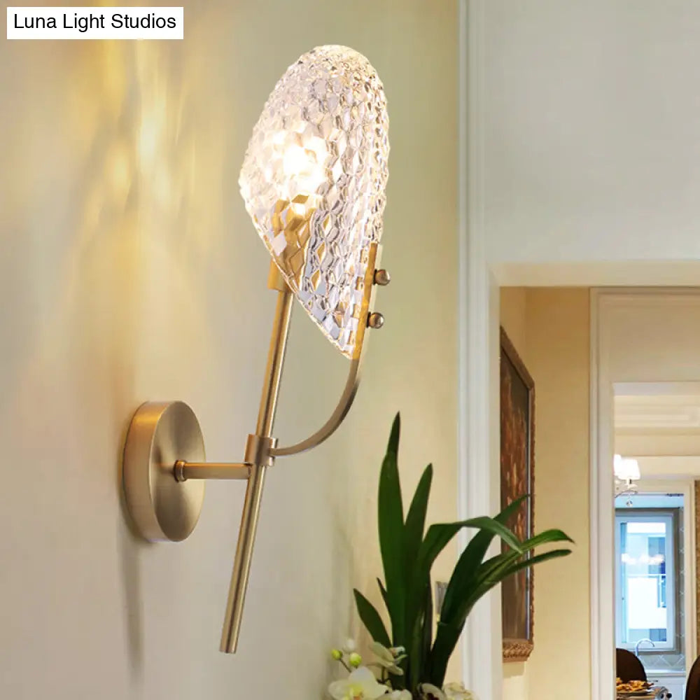 DecorBites™ Modern Crystal Beveled Shade Wall Sconce Light - Elegant Brass 1-Light Fixture for Hallway