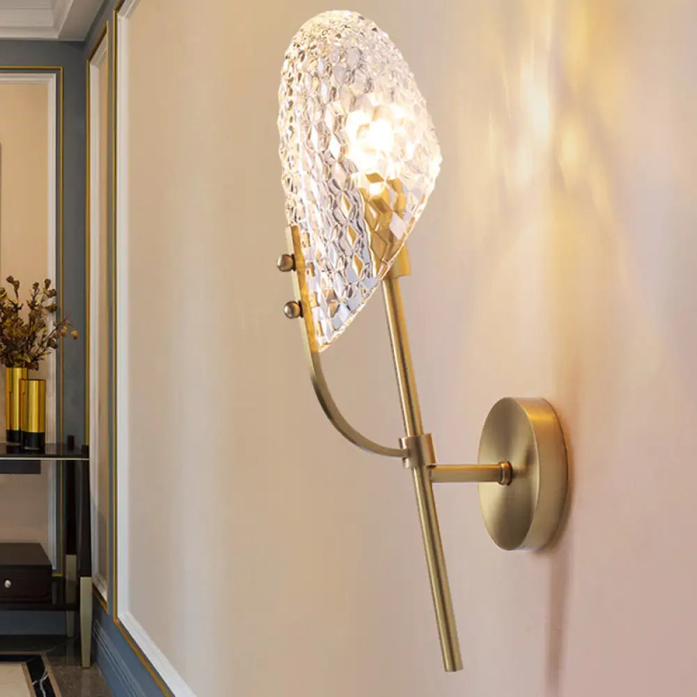 DecorBites™ Modern Crystal Beveled Shade Wall Sconce Light - Elegant Brass 1-Light Fixture for Hallway