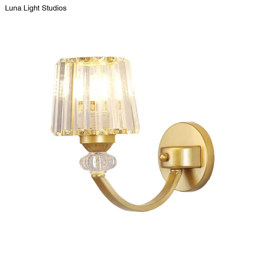 Modern crystal black & gold wall lamp bedroom curved arm lighting