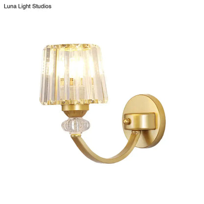 Modern crystal black & gold wall lamp bedroom curved arm lighting