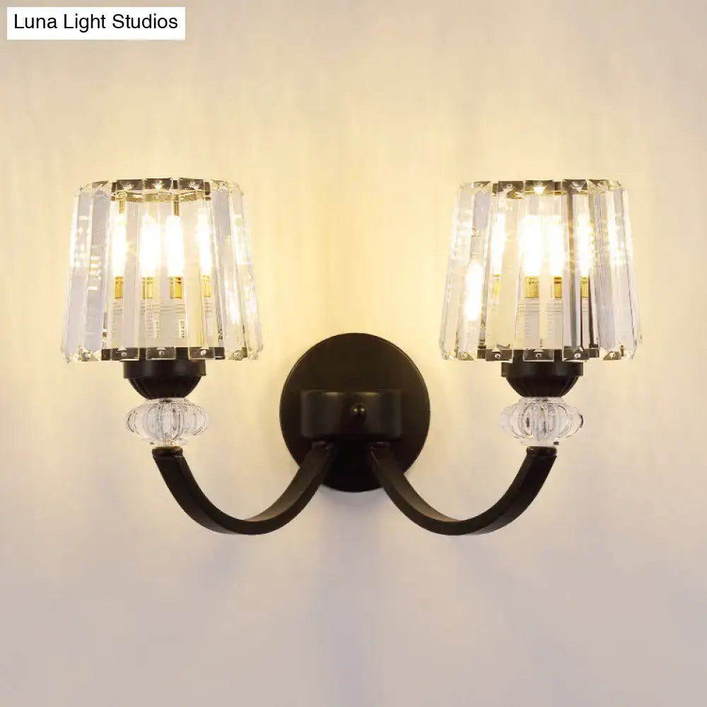 Modern crystal black & gold wall lamp bedroom curved arm lighting