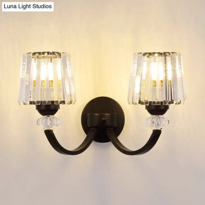 Modern crystal black & gold wall lamp bedroom curved arm lighting