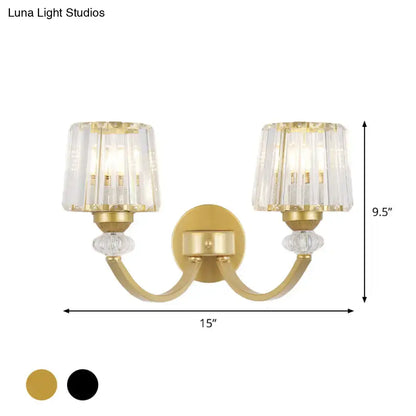 Modern crystal black & gold wall lamp bedroom curved arm lighting